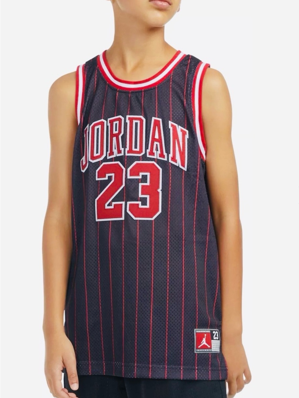 Jordan Black & Red Pinstripe '23' Kids Basketball Jersey Youth L